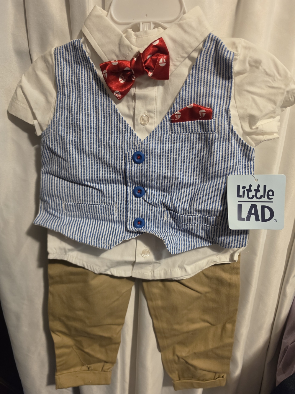 Blue Stripe Vest & Red Bow Tie Set for Kids 12M